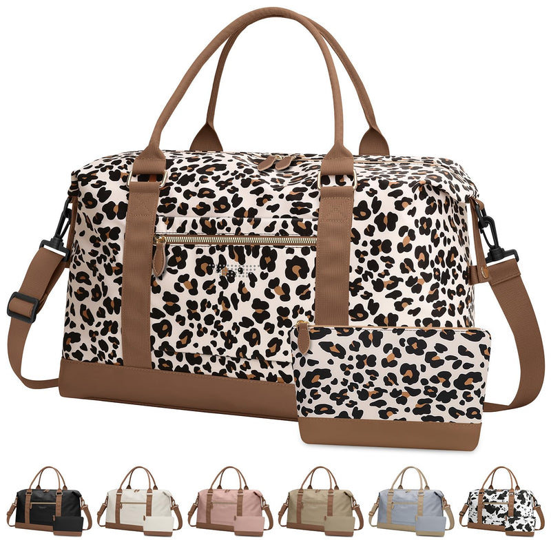 ELONGRIVER Women Travel Duffle Bags, Weekender Overnight Bag, Hospital Bag | Airplane Duffel Bags with Toiletry Bag, Hospital Bag for Labor Delivery, Tote Weekend Bag with Luggage Sleeve, Large, Leopard Leopard Print