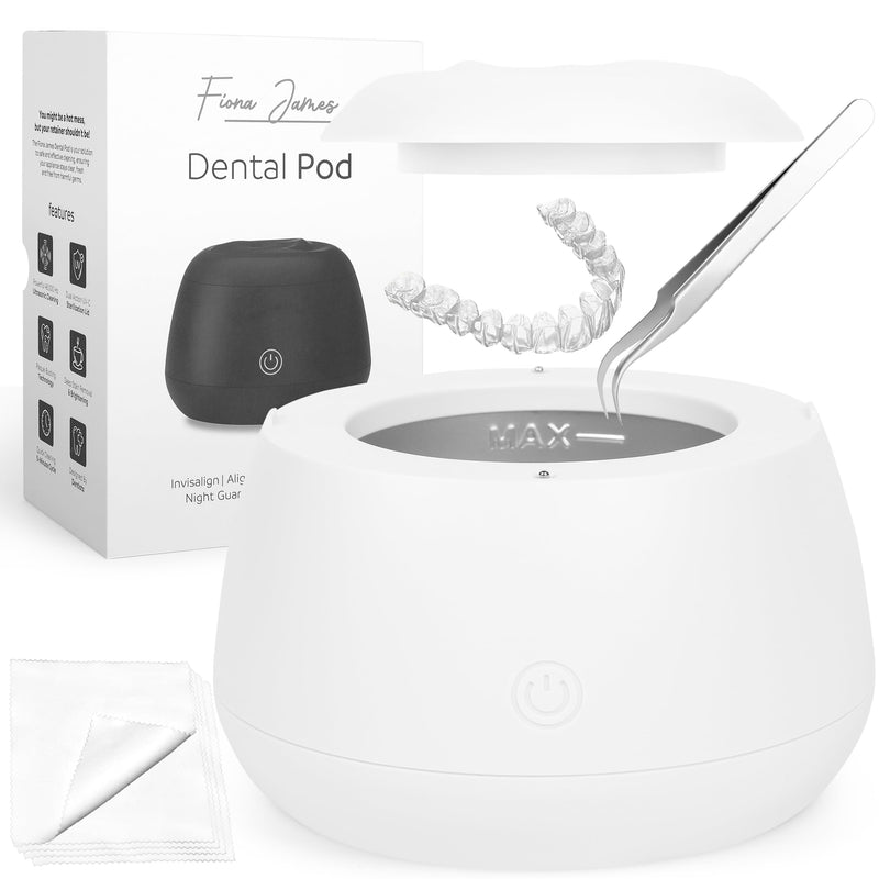 [Australia] - FIONA JAMES 48kHz Ultrasonic Retainer Cleaner with UV | Professional Sonic Dental Cleaning Pod for Aligner, Night Guard, Denture & Jewelry | White 
