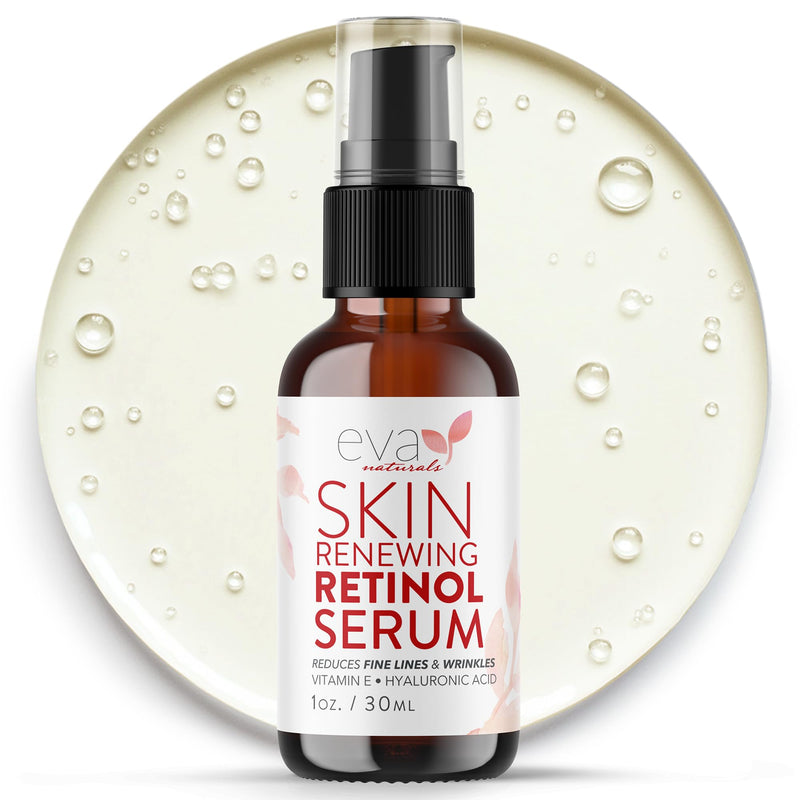 Eva Naturals Retinol Serum, Hyaluronic Acid, Vitamin E & Anti-Aging, 1 oz | Night use, dark spot correction, fine lines, wrinkles, resurfacing, acne marks & scars, brightening Original (Fragrance-Free) 1 Fl Oz (Pack of 1)