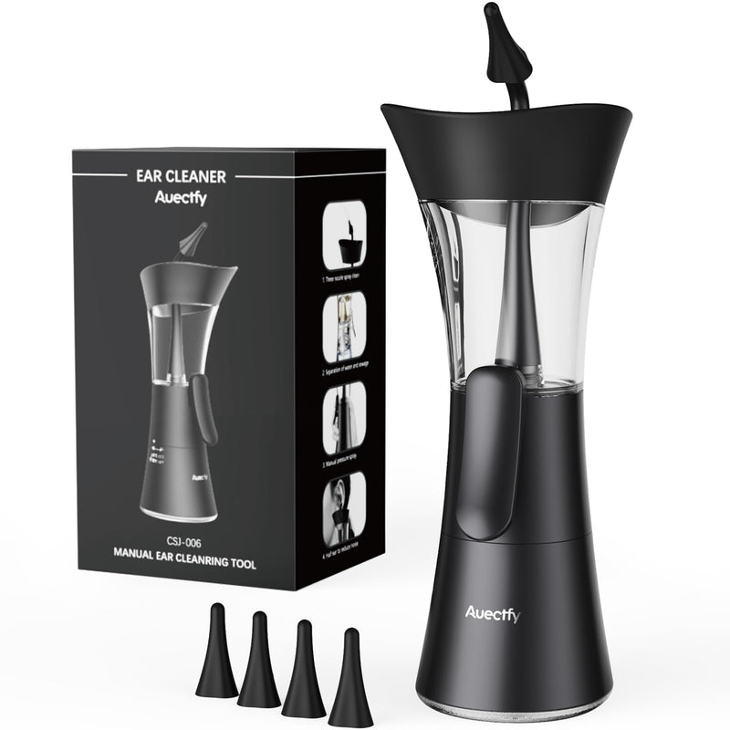 [Australia] - Ear Wax Removal Kit - One-Hand Control Ear Cleaner Tool, Easy to Use Manual Ear Irrigation Flushing System with Soft Silicone Tip for Effective & Safe to Clean Ear Built Up Wax Home Use(Black) Black 