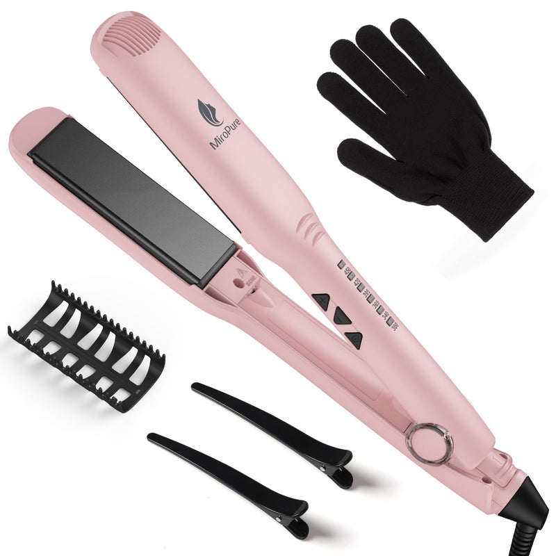 [Australia] - MiroPure 1.5 Inch Flat Iron, Hair Straightener with 30S Fast Heating & 60min Auto Shut-Off, Hair Straightener and Curler 2 in 1 with 3D Ceramic Floating Plates, Pink 