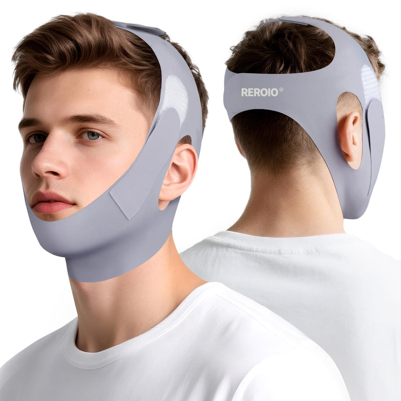 [Australia] - Chin Strap for Sleeping with 4-Side Adjustment, Anti Snoring Chin Strap Elasticity for Adults, Anti Snoring Devices Breathable and Durable, Snore Stopper for CPAP Users, Gray, M 1 MÔºà23.6in*5.11inÔºâ 