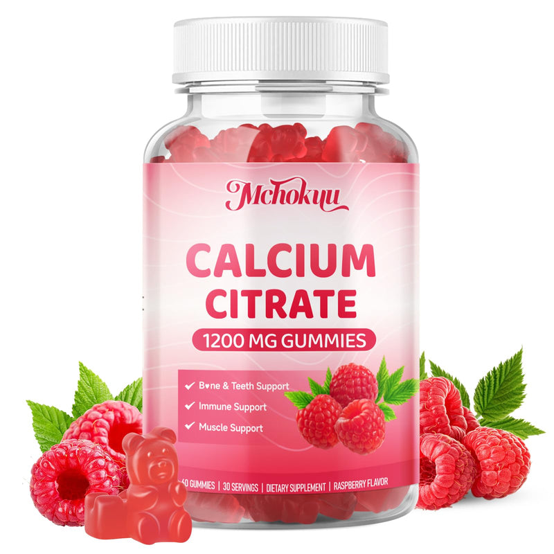 Calcium Citrate Gummies 1200mg Chewable Calcium Supplement for Women & Men, Supports Bone, Muscle & Immune Health, Sugar-Free, Non-GMO, Gluten-Free, Natural Raspberry Flavor, 60 Count 60 Count (Pack of 1)