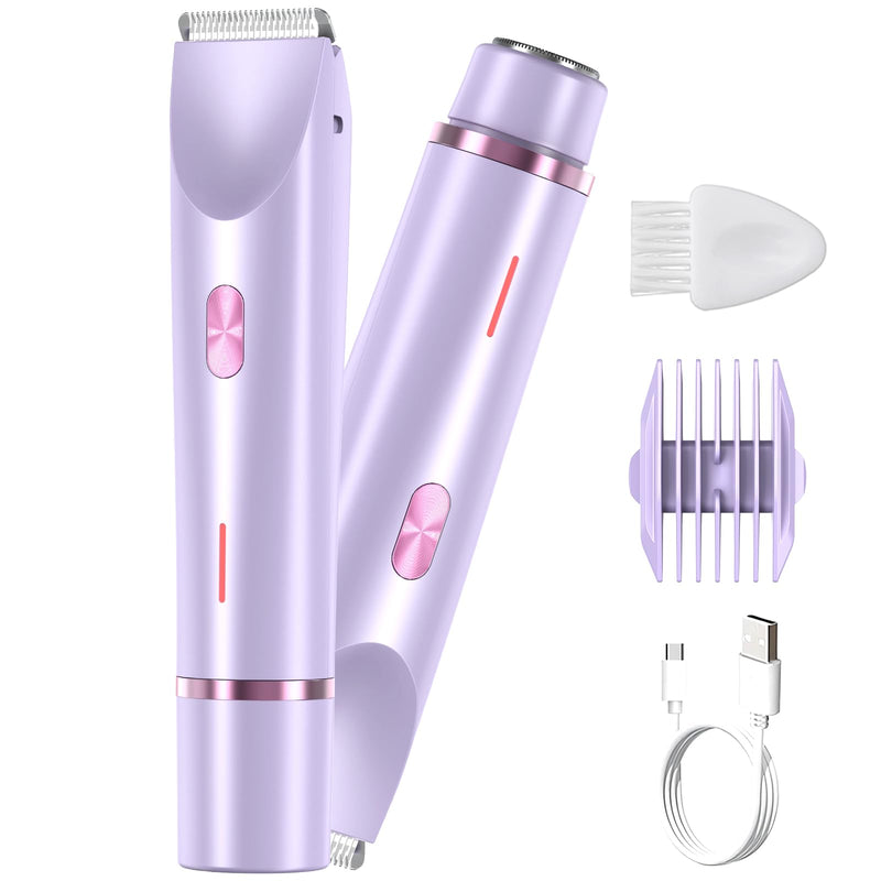 [Australia] - 2 in 1 Bikini Trimmer for Women Pubic Hair Dual-Head Electric Razors for Women, Rechargeable Body Hair Shaver and Face Razor, Waterproof Wet/Dry Use Hair Removal for Bikini Legs Face Underarm Arm 