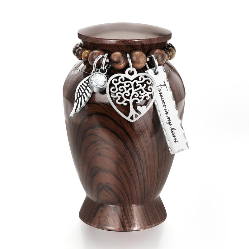 [Australia] - Dletay Small Urns for Human Ashes Keepsake 2.85 Inch Memorial Mini Cremation Urn for Women Men Aluminum Decorative Funeral Urns - Walnut Brown 