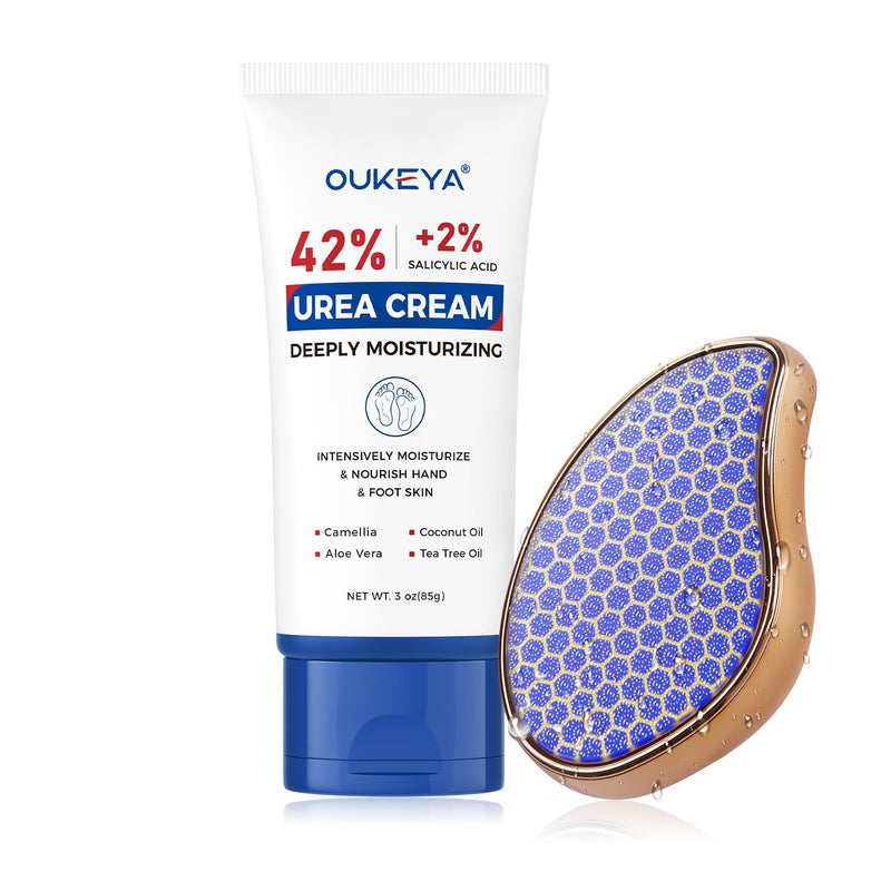 OUKEYA 42% Urea Cream for Dry Rough Skin, Contain Nano Glass Foot File | 3 Oz Tube, 2% Salicylic Acid, Moisturize Lotion, Exfoliating, Heels Care, Hands, Elbows Knees, Softening, Non-Greasy 3 Ounce with Foot File