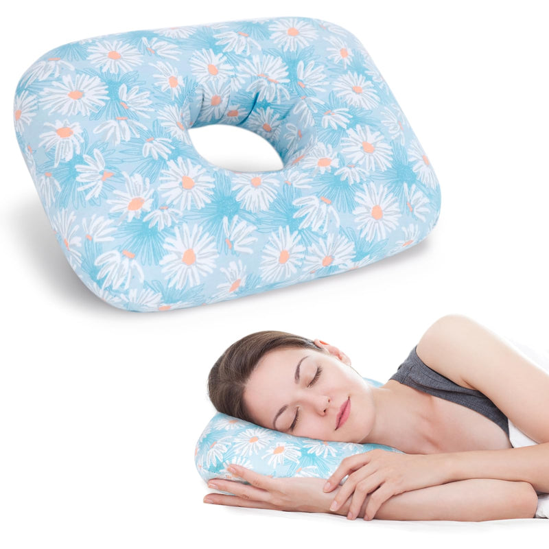 [Australia] - Ear Piercing Pillow for Side Sleeper with Hole for Relief Ears Pain CNH Piercing Pain Sleeping Pressure Sore, Comfortable Support Ear Guard Pillow to a Restful Sleep, Blue and White Daisy 