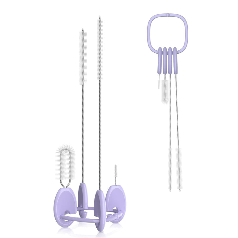 [Australia] - YOTIME Standing Straw Cleaner Brush Set, 4in1 Reusable Straw Brushes with Holder Ring, for Wide and Narrow Straws, Tumblers, Water Bottles and Cups, Purple Standard | Purple 