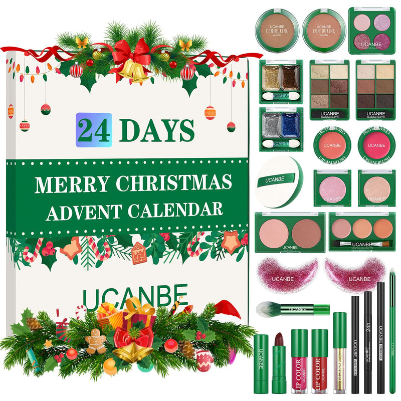 [Australia] - Makeup Advent Calendar 2025, 24 Days Christmas Makeup Gift Set for Adult Women & Teen Girls, UCANBE 2025 Xmas Countdown Calendar Beauty & Cosmetics Holiday Surprise Make Up Gift Kits for Women Full Kit 