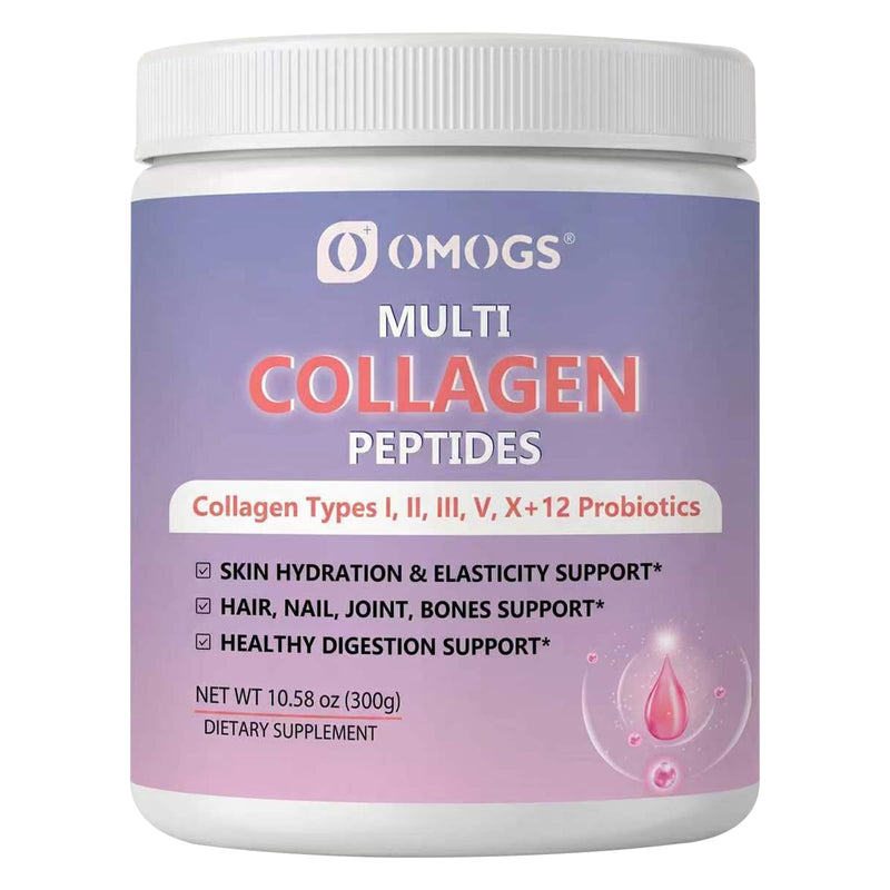 OMOGS Hydrolyzed Collagen Peptide Powder with Prebiotics, Vitamin C & Cranberry Extract，Support Hair, Skin, Nails, Bones, Digestive & Urinary Tract Health, Easy Dissolve, Non-GMO, for Women & Men.