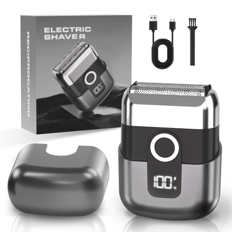 [Australia] - Electric Foil Shavers for Men: Mini Electric Razor, Foil Shaver for Face, IPX7 Waterproof Wet Dry Cordless Razor with 3 Floating Blades, LED Display, USB-C Fast Rechargeable for Travel & Home Grey 