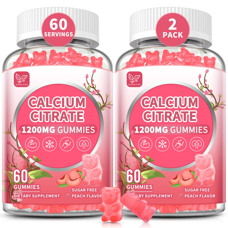 (2 Pack) Pure Calcium Citrate Gummies 1200 mg for Women & Men,Calcium Citrate Supplements,High Absorption for Bone Muscle Healthy - Easy to Digest, Sugar Free,Vegan,Peach Flavor,60 Day Supply 60 Count (Pack of 2)
