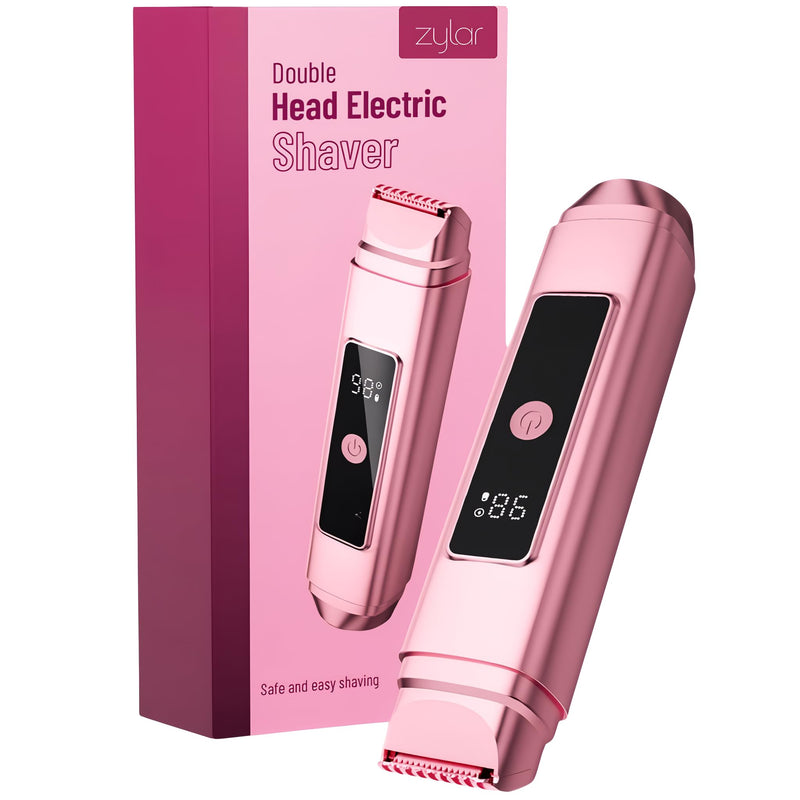 Bikini Trimmer for Women - 2 in 1 Women Electric Shaver Dual Head LED Display IPX7 Waterproof Wet & Dry Use Body Hair Trimmer and Facial Hair Remover for Bikini Underarm, Arm-Body Leg