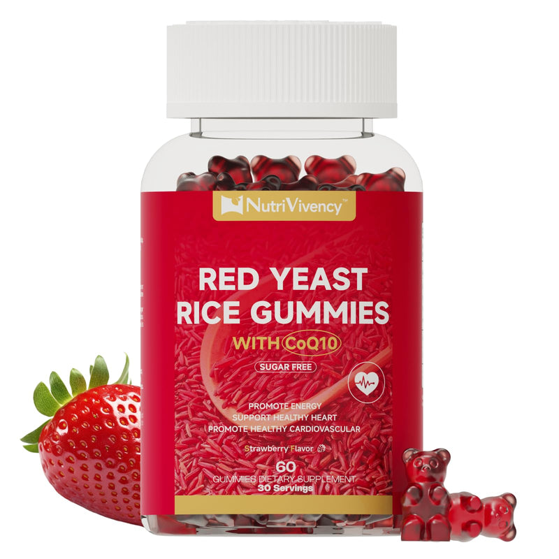 [Australia] - Red Yeast Rice with Coq10 Gummies, Red Yeast Rice 2400mg with Coq10 200mg Supplements for Cholesterol Support and Heart Health Support, Sugar free, Vegan, Non-GMO, Strawberry Flavor, 60 Counts 