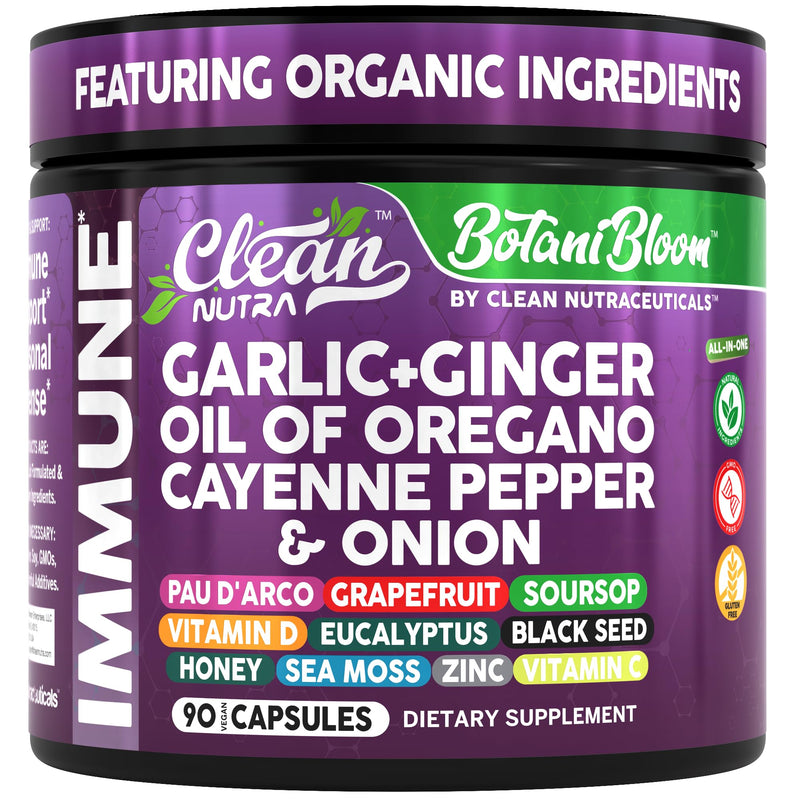 [Australia] - Clean Nutra Garlic Ginger Oil of Oregano Cayenne Pepper Grapefruit Soursop Black Cumin Sea Moss Black Pepper Vitamin C and Zinc VIT C Detox Gut Health Black Seed Cleanse 90 Vegan Capsules 