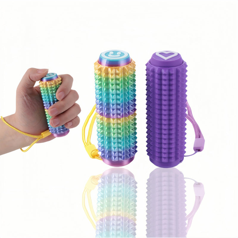 [Australia] - Little Ouchies Fidget Clicker (2 Pack) - Pain Stim Sensory Tool for ADHD Kids & Adults, Stress Relief Focus Keychain for Anxiety Autism, Portable Spiky Grippie Pocket Toy - Novelty Gifts for Friend Rainbow+deep Purple 