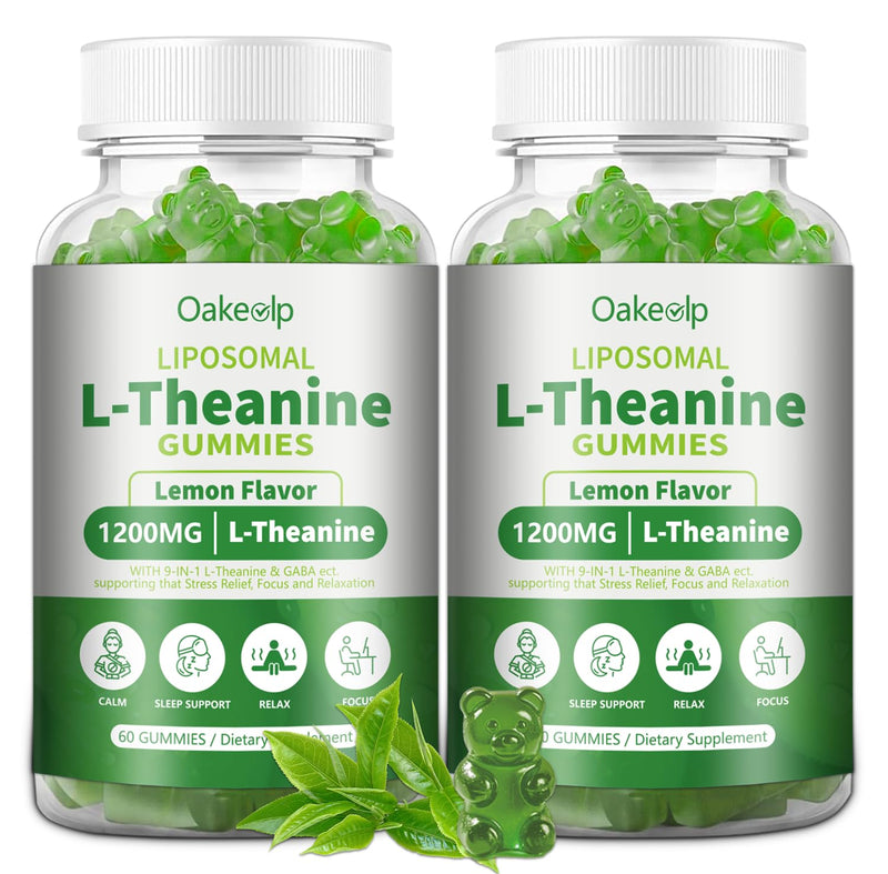 [Australia] - Liposomal L-Theanine 1200mg Gummies,Complex Magnesium GABA,5-HTP,Ashwagandha etc for Calm, Zzz & Relaxation Support for Adults,Children & Elderly,Liposomal Enhance 98% Absorption 60 Count (Pack of 2) 