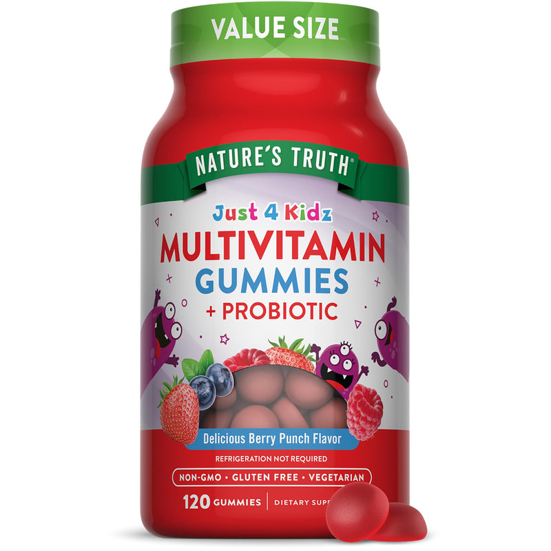 Nature's Truth Kids Multivitamin Gummies with Probiotics | 120 Count | Berry Punch Flavor | Vegetarian, Non-GMO & Gluten Free Supplement
