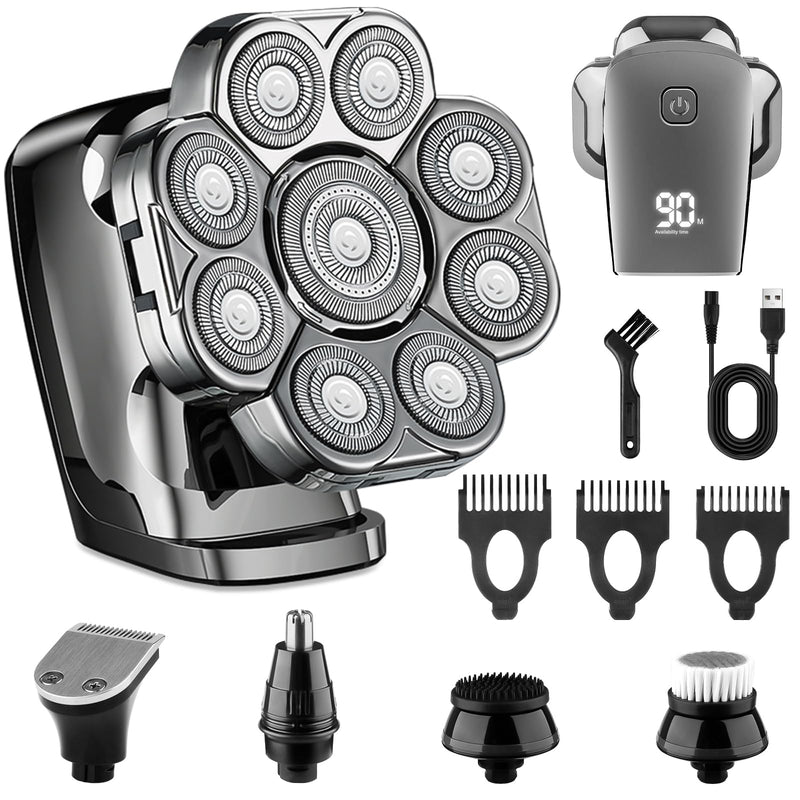 [Australia] - 9D Head Shaver for Bald Men, 5-in-1 Electric Razor for Men with Nose Hair Trimmer, Cordless Rechargeable & Waterproof Bald Head Shavers for Wet/Dry with Large Battery, LED Display, Birthday Gifts 
