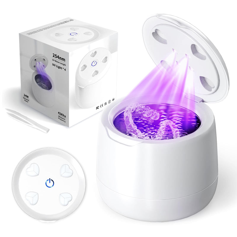 [Australia] - Ultrasonic Retainer Cleaner, 42kHz Dental Cleaning Pod for Dentures, Braces, Mouth Guards, Night Guard, Toothbrush Heads, Jewelry, Aligner, UV Cleaner with 2 Modes, Digital Timer, 250ml Clean Pod 