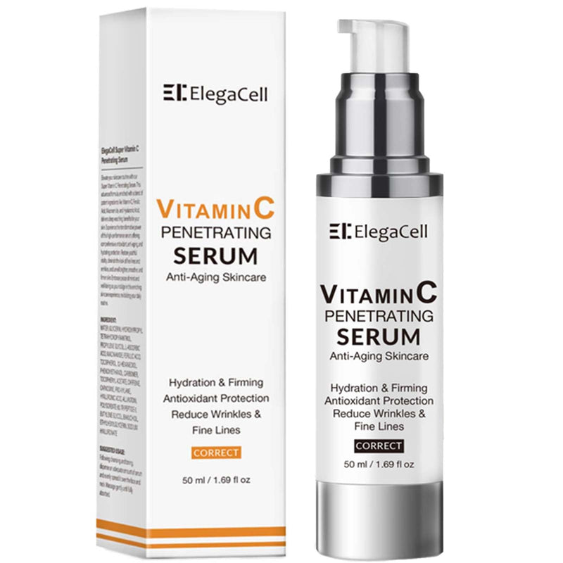 ElegaCell Super Vitamin C Serum for Women Over 70 - All-in-One Hydrating Anti-Aging Formula by Vitamin C, Hyaluronic Acid, Caffeine-Firming, Hydrating,Lifting, Face Wrinkles 1.69 fl oz 1.69 Ounce (Pack of 1)
