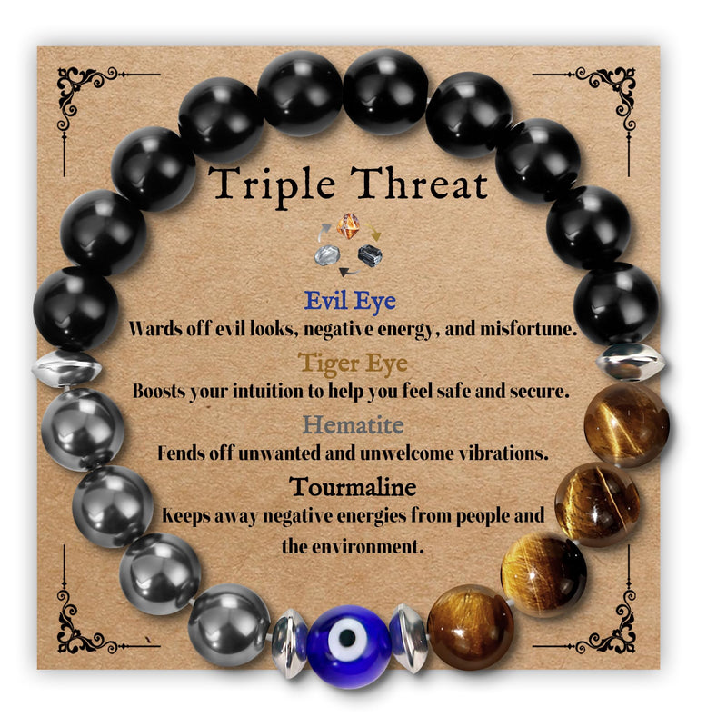 [Australia] - SmileBelle Protection Bracelet for Men Women, Amethyst Bracelet as Get Well Gifts for Women After Surgery Evil Eye Bracelets as Boss Day Gifts Healing Bracelets for Inspirational Gift Black Protection 