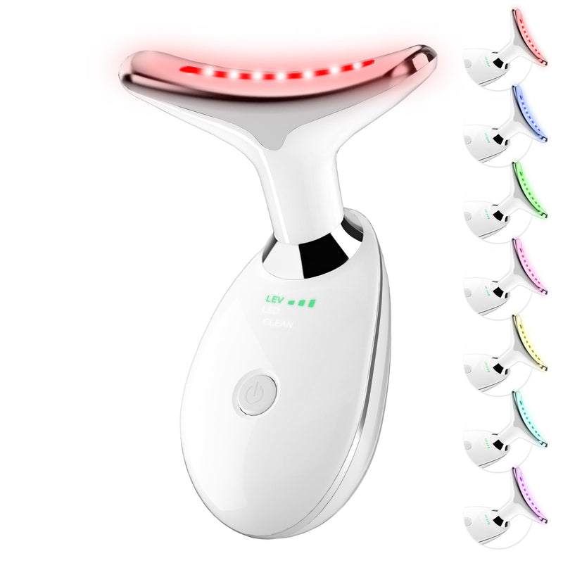 Neck&Face Massager with 7 Colors-Multi-Functional Skincare Tool,Home Beauty Device for Wrinkles&Relaxation,Facial Massager(White) White