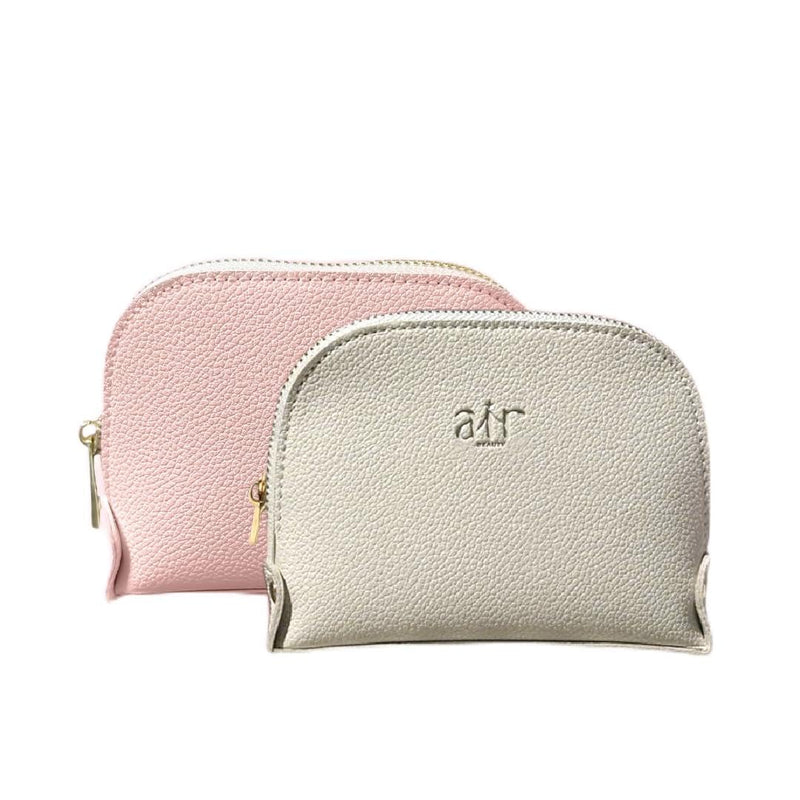 Travel Essentials Makeup Bag Set – Pink & Gray Textured Leather Cosmetic Pouches With Gold Zippers For On-The-Go Beauty – Travel Size – Gift Box Included