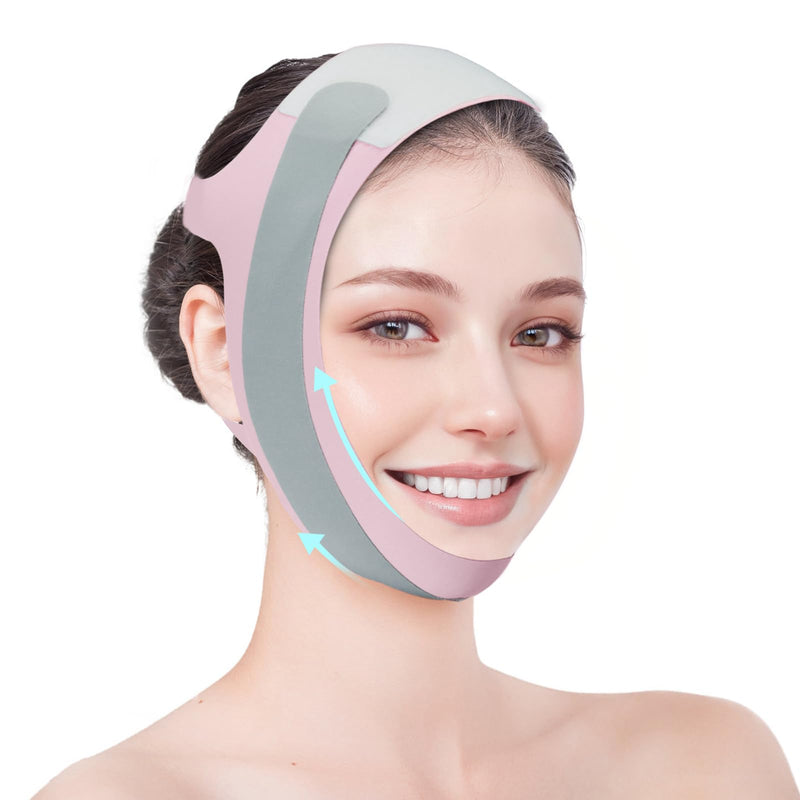 [Australia] - Chin Strap for Sleeping,Anti Snoring Chin Strap for CPAP Users,V-Line Lifting Mask,Adjustable and Breathable Chin Strap-Keep Mouth Closed for Effectively Reduce Snoring (Pink-White) Pink-white 