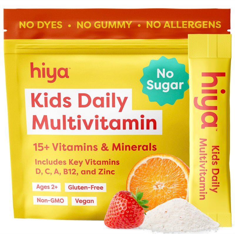 HIYA Kids Multivitamin, 20 Stick Packs for Toddlers & Kids, 0g Sugars | 15+ Essential Vitamins & Minerals with Fruits & Veggies for Ages 2+ Supports Growth, Development & Immune, Third Party Tested