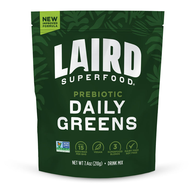 Laird Superfood Prebiotic Daily Greens Powder – Essential Vitamins & Minerals - Prebiotic Fiber, Adaptogen and Fruits & Vegetables – Supports Gut Health – Non-GMO, Vegan - 7.4 oz Bag, Pack of 1 7.4 Ounce (Pack of 1)