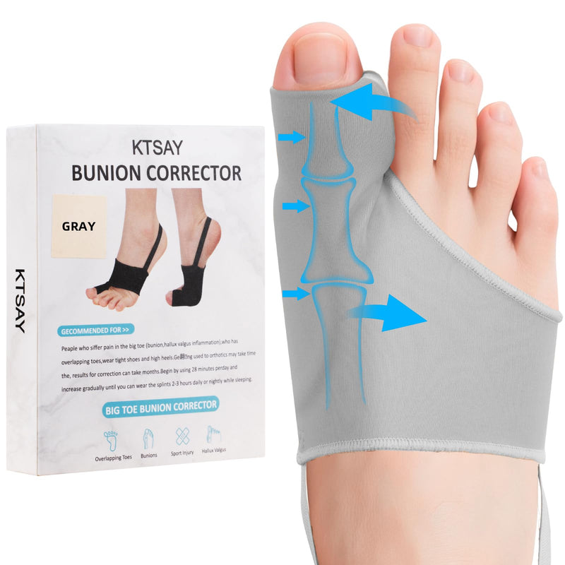 [Australia] - 2PCS Bunion Corrector for Women & Men, Big Toe Straightener with Splint & Pads, Comfortable & Breathable for Day/Night Support, Hallux Valgus Pain Relief Non-Slip Socks Gray 1 