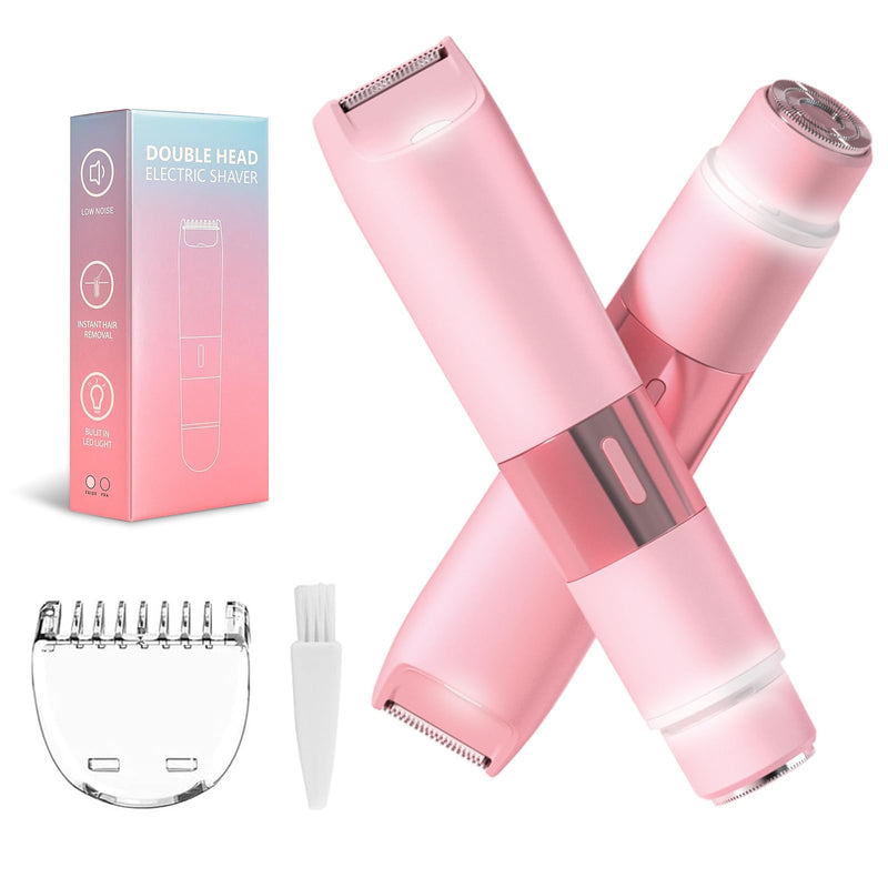 [Australia] - Bikini Trimmer for Women - 2 in 1 Painless Electric Razors for Women, IPX7 Waterproof Rechargeable LED Dual Head Electric Shaver for Lady Bikini Underarm, Body, Leg, Face Hair Remove - Pink 
