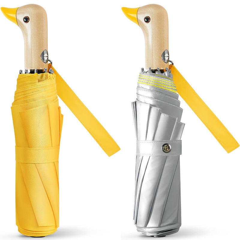 Yellow Duck Auto Umbrella - 46 inch Yellow Travel Duck Handle Compact Folding Cute Animal Sun Umbrella UV Protection for Adults Kids