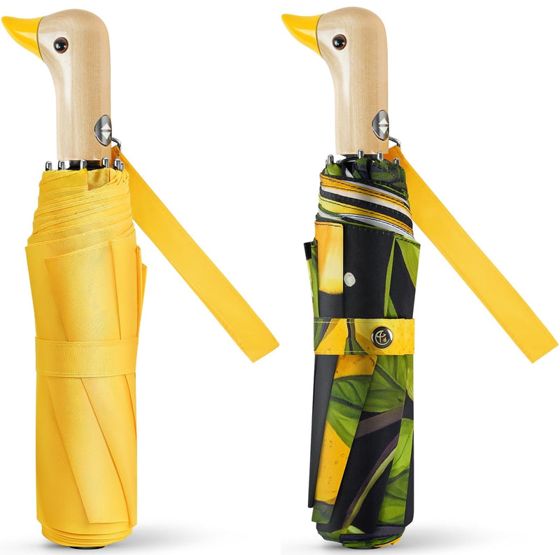 Yellow Duck Auto Umbrella - Travel Folding Fancy Lemon Night Umbrellas Windproof Mini Duck Handle for Women Girls Boys Teens