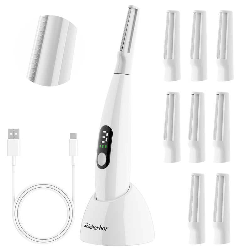 [Australia] - Sonic Dermaplane Razor for Women Face,Women’S Facial Exfoliation & Peach Fuzz Hair Removal System,Anti-Aging–3 Speeds–8 Dermaplaning Blades–Rechargeable,Sonic Dermaplaning Tool White 