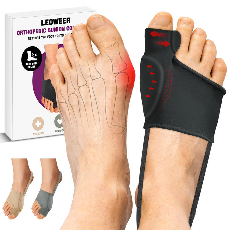 [Australia] - Bunion Corrector Sleeve, Breathable Bunion Big Toe Alignment Splint with Anti-Slip Heel Grip,4 Sizes,Extra Thick Gel Pads & Adjustable Straps for Hallux Valgus Comfort. XS: WOMEN 3-5 Black 