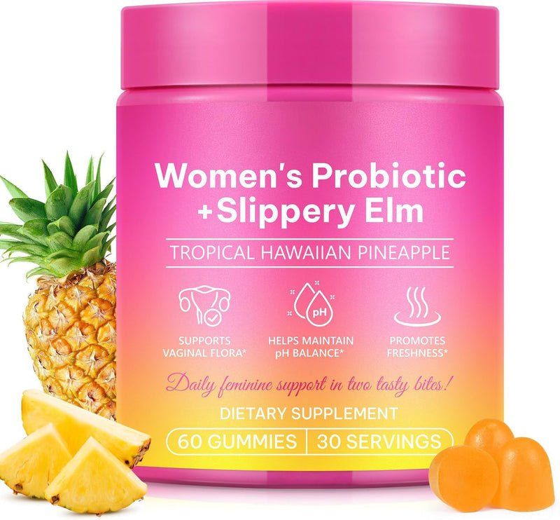 Feminine Probiotics Gummies,Vaginal Women Probiotic,Feminine Balance pH Gummies for Healthy Odor,Improve Immune,Support Vaginal Health,with Slippery Elm(60 Gummies) 60 Count (Pack of 1)