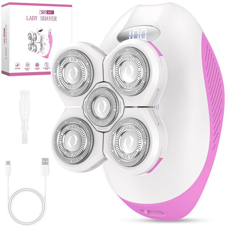 [Australia] - Electric Razors for Women, Wet and Dry Use, Cordless Electric Razor Hair Remover Anti-Slip Lady Trimmer for Women's Leg, Hand, Bikini and Face Sensitive Skin (5 Head-Rose) 