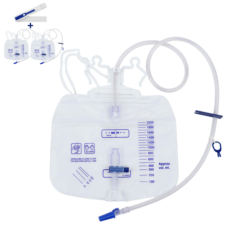 [Australia] - 3 Pack 2000mL Catheter Bags and 1 Pack Foley Catheter Leg Strap 23" Long x 2" Wide,Urinary Drainage Bag with Anti-Reflux Chamber and 2000 mL Volume, 48" Drainage Tube, Clips and Hanging Hook 3pack+Foley Catheter Leg Strap 