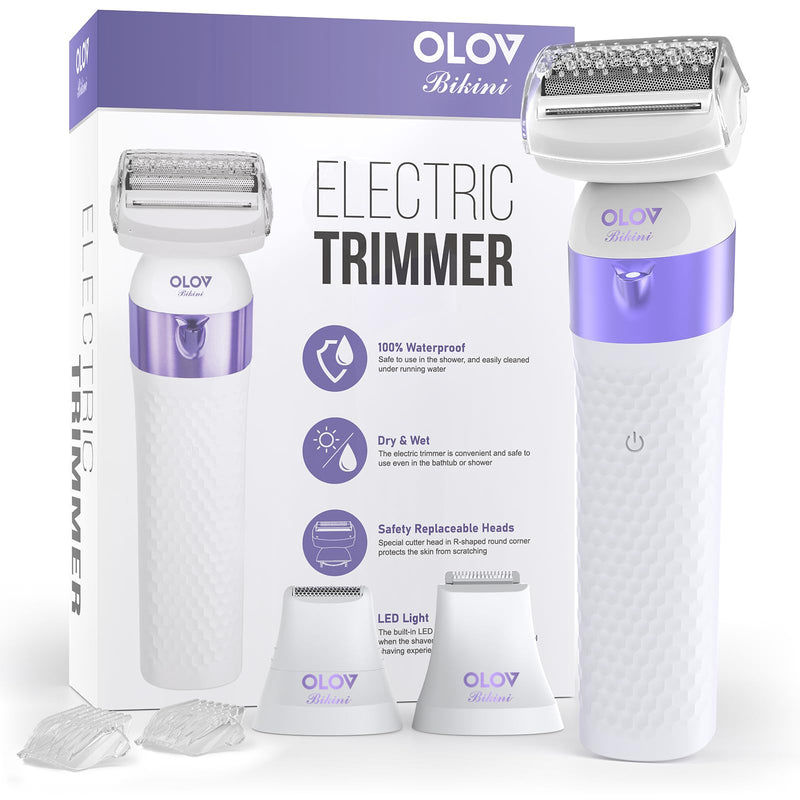 Bikini Trimmer for Women, IPX7 Waterproof Wet & Dry Electric Razors for Women, Bikini Legs Underarm Pubic Hairs Rechargeable Electric Shaver with 3 Trimmer Heads 3-in-1