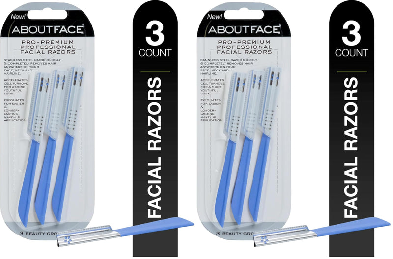 About Face Pro-Premium Facial Razors - 3 Beauty Groomers for Hair Removal, Ideal for Shaving, Exfoliating, Dermaplaning and Brow Shaping, Japanese Stainless Steel Gently Removes Facial Hair 3 Count (Pack of 2)