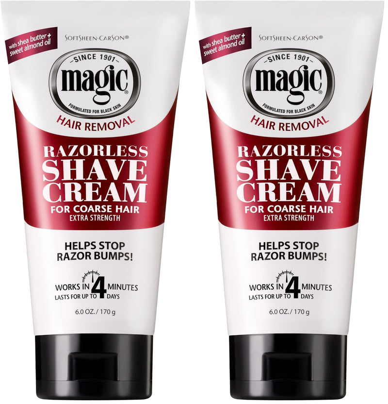 SoftSheen-Carson Magic Razorless Shaving Cream, Hair Removal Cream for Body Hair, Extra Strength Depilatory Cream, Works in 4 Minutes for Coarse Hair, 6 oz (Pack of 2) 6 Ounce (Pack of 2)