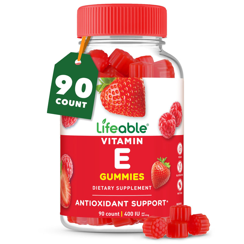 [Australia] - Lifeable Vitamin E Gummies | 400 IU | Great Tasting Vitamin E Supplements | Skin, Eye Health and Immune Function Support | VIT E for Adults, Men, Women | 90 Gummies 