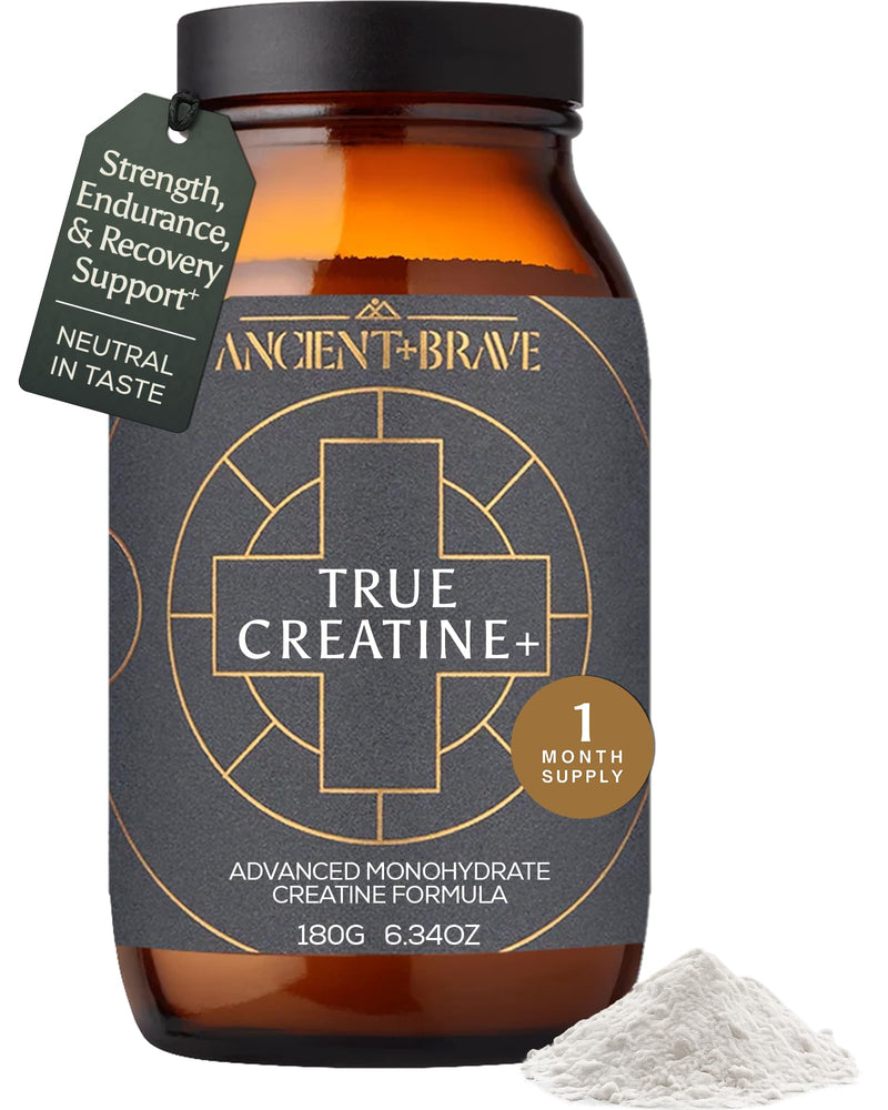 Ancient + Brave True Creatine+ Powder 6.34oz, 30 Servings | Monohydrate Creatine Supplement With Taurine, Magnesium and Vitamin D, Women's Creatine Powder for Energy and Performance Jar (6.34 oz)