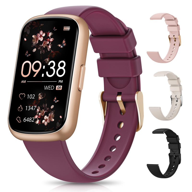 [Australia] - Fitness Tracker Watch, Smart Watches for Women with Heart Rate/Blood Oxygen/Sleep Monitor, 20+ Sports Modes Fitness Watches for Women/Men, Activity & Step Tracker Smart Watch for Android/iOS Phones Gold-Burgundy 