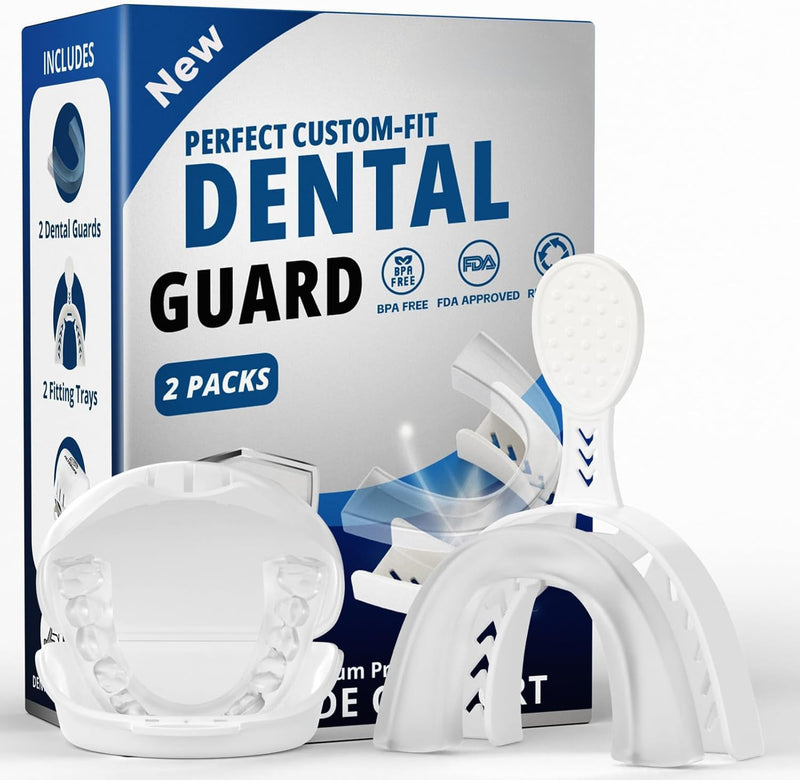 [Australia] - 2 Pack Upgraded Night Guards for Teeth Grinding and Clenching, Standard Size, Professional Mouth Guard with Fitting Tray for Adults & Teens, Comfortable Solution for Clenching 1.45*2.3*0.3 Inch 2.0 