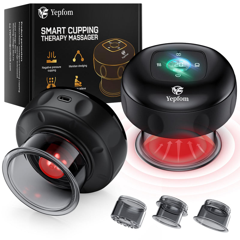 [Australia] - 5-in-1 Smart Dynamic Cupping Set, 12 Levels Cupping Kit for Massage Therapy with Red Ligh-t Therapy&Heat Penetrates for Targeted Pain Relief, Knots, Aches, Muscle Soreness - 1Pcs(Black) 1 Pc 