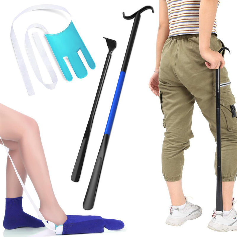 [Australia] - Sock Aids for Putting On Socks, Sock Assistant Device No Bending for Easy Dressing, Sock Helper Tool with Adjustable Extended Shoe Horn Long Handle, Back Scratcher for Seniors, Disabled, Pregnant 