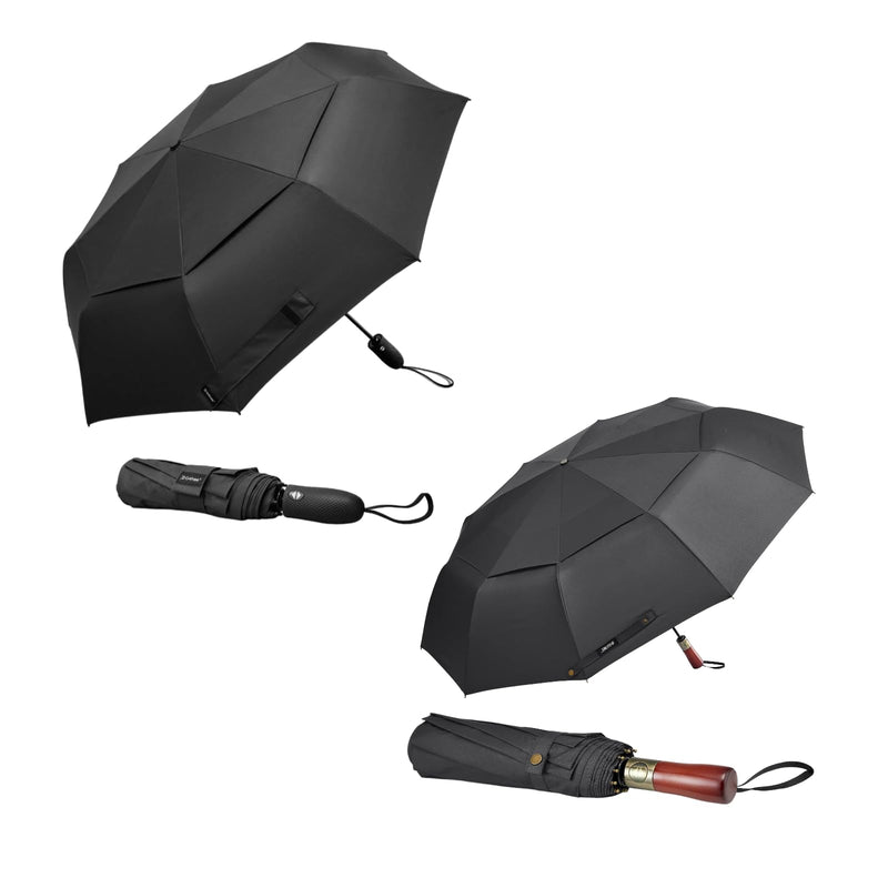 G4Free 54" Automatic Open Folding Travel Golf Umbrella + 46" Automatic Windproof Umbrella, Double Canopy, Black